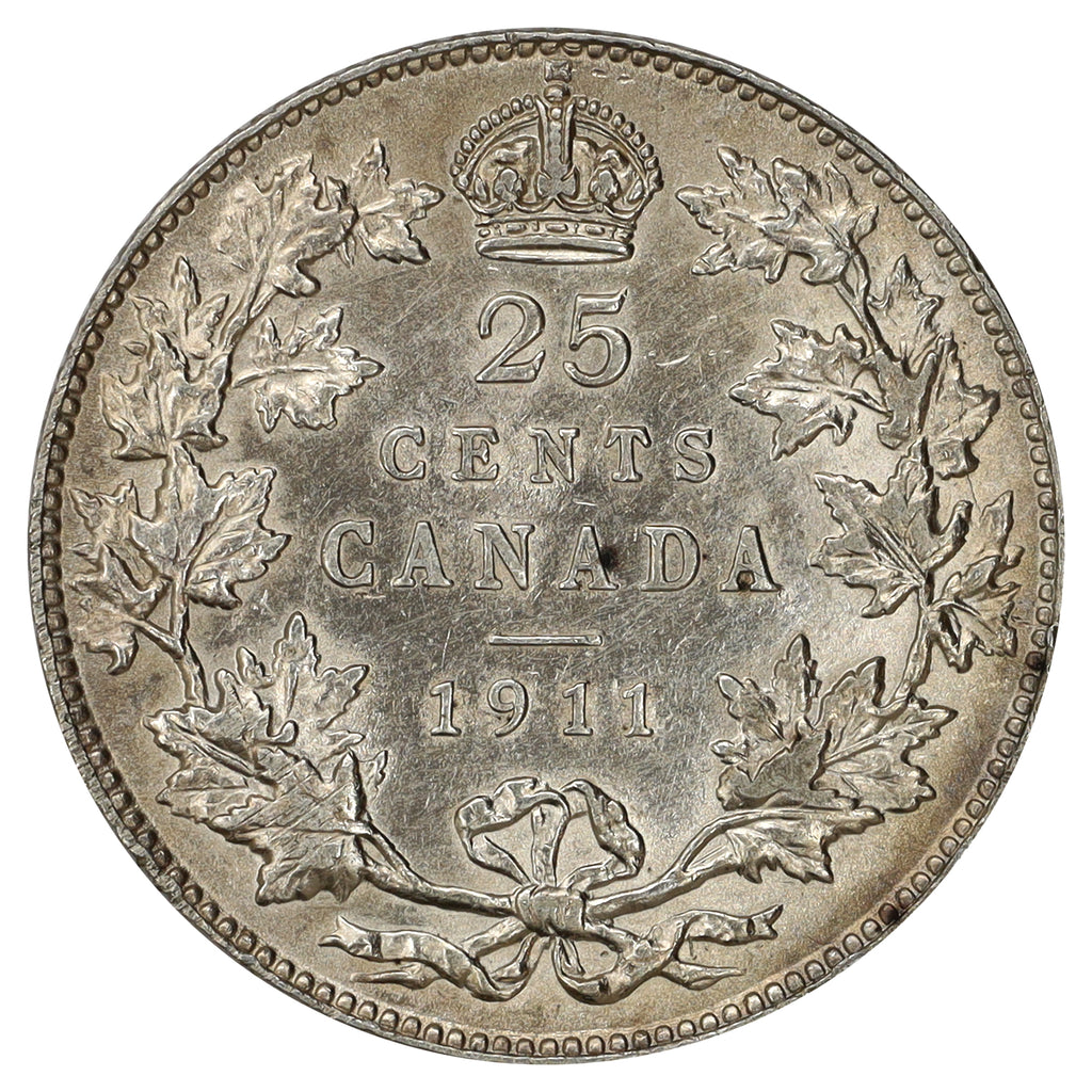 1911 Canada 25-cents EF-AU (EF45) Scratched, marks, or impaired
