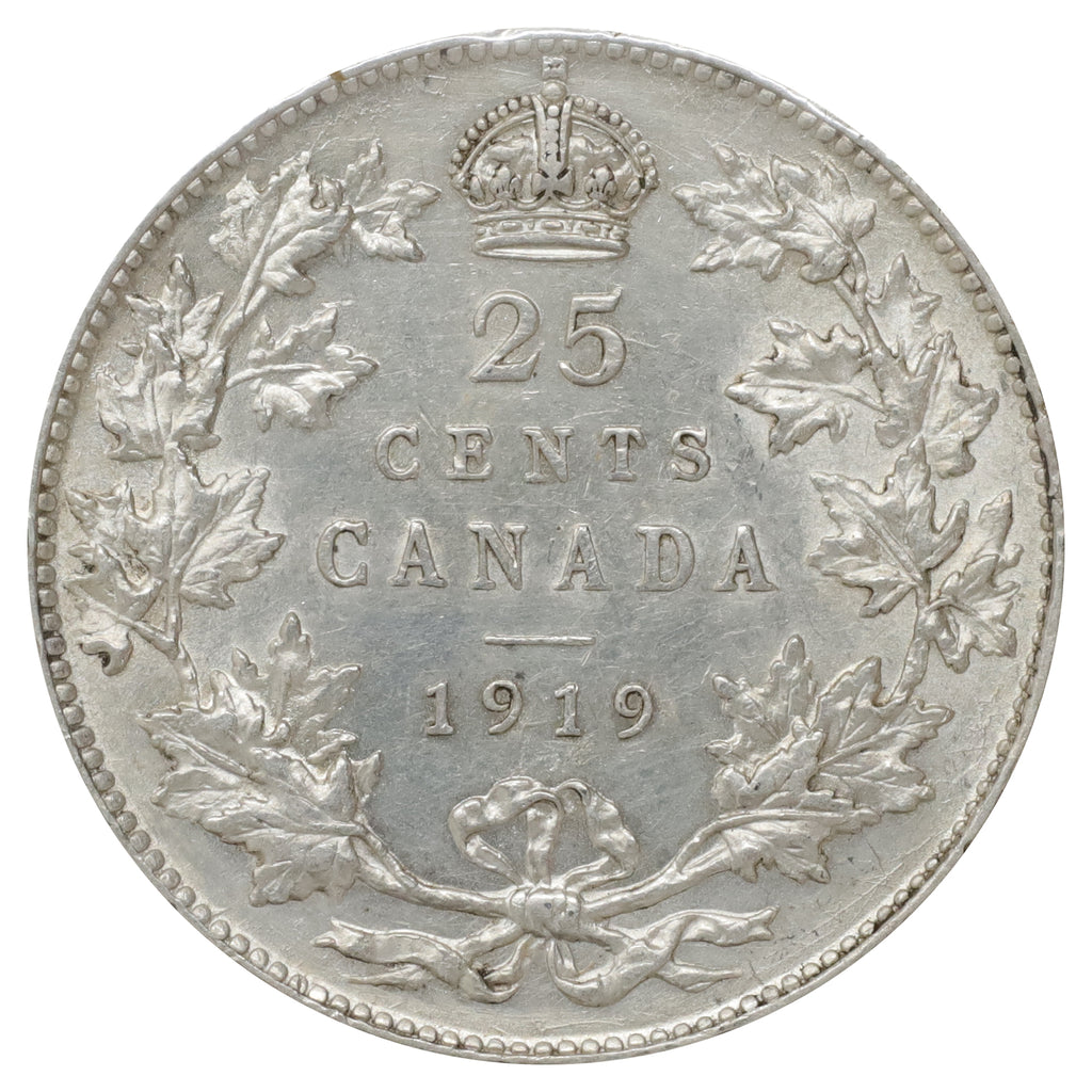 1919 Canada 25-cents AU-UNC (AU55) Scratched, marks, or impaired