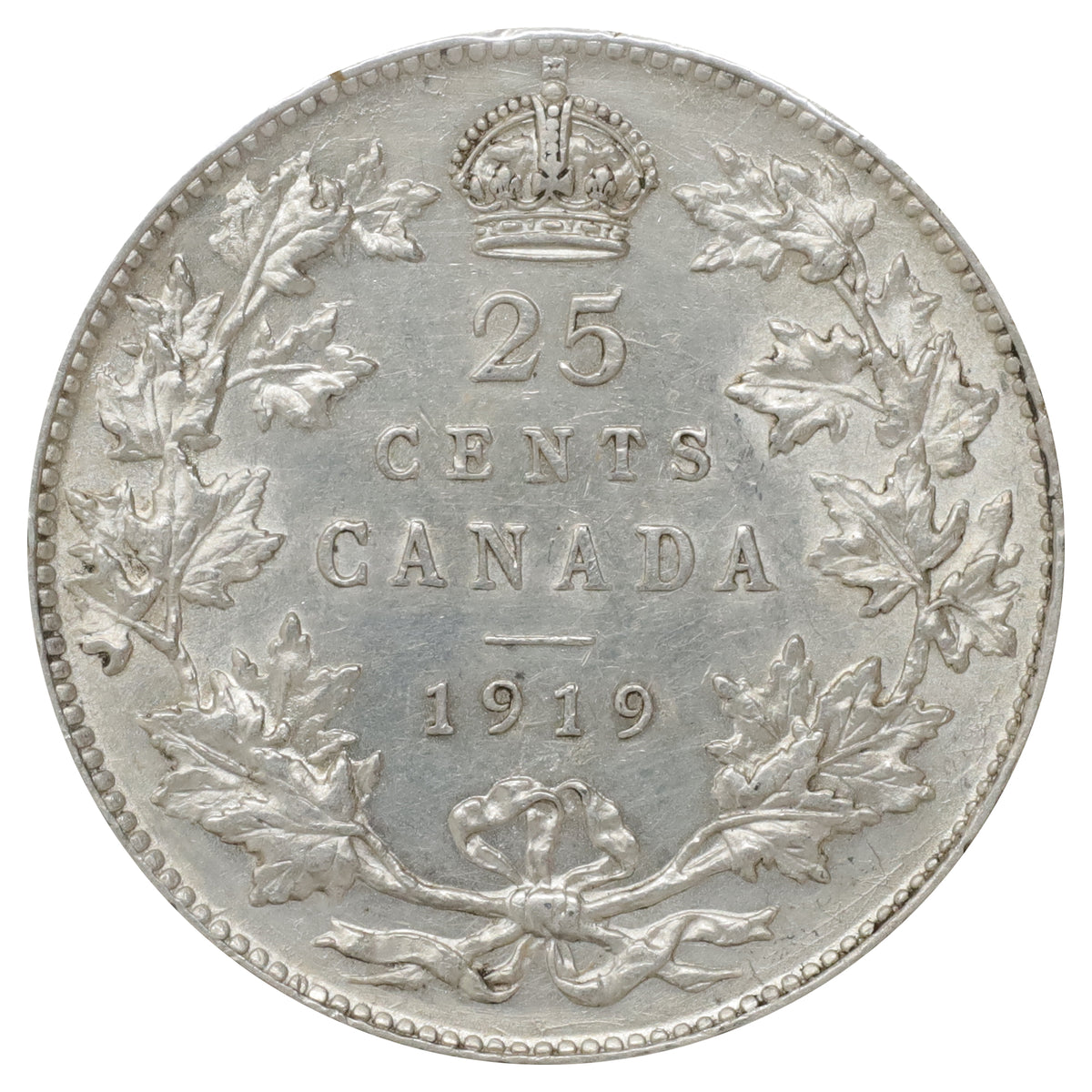 1919 Canada 25-cents AU-UNC (AU55) Scratched, marks, or impaired