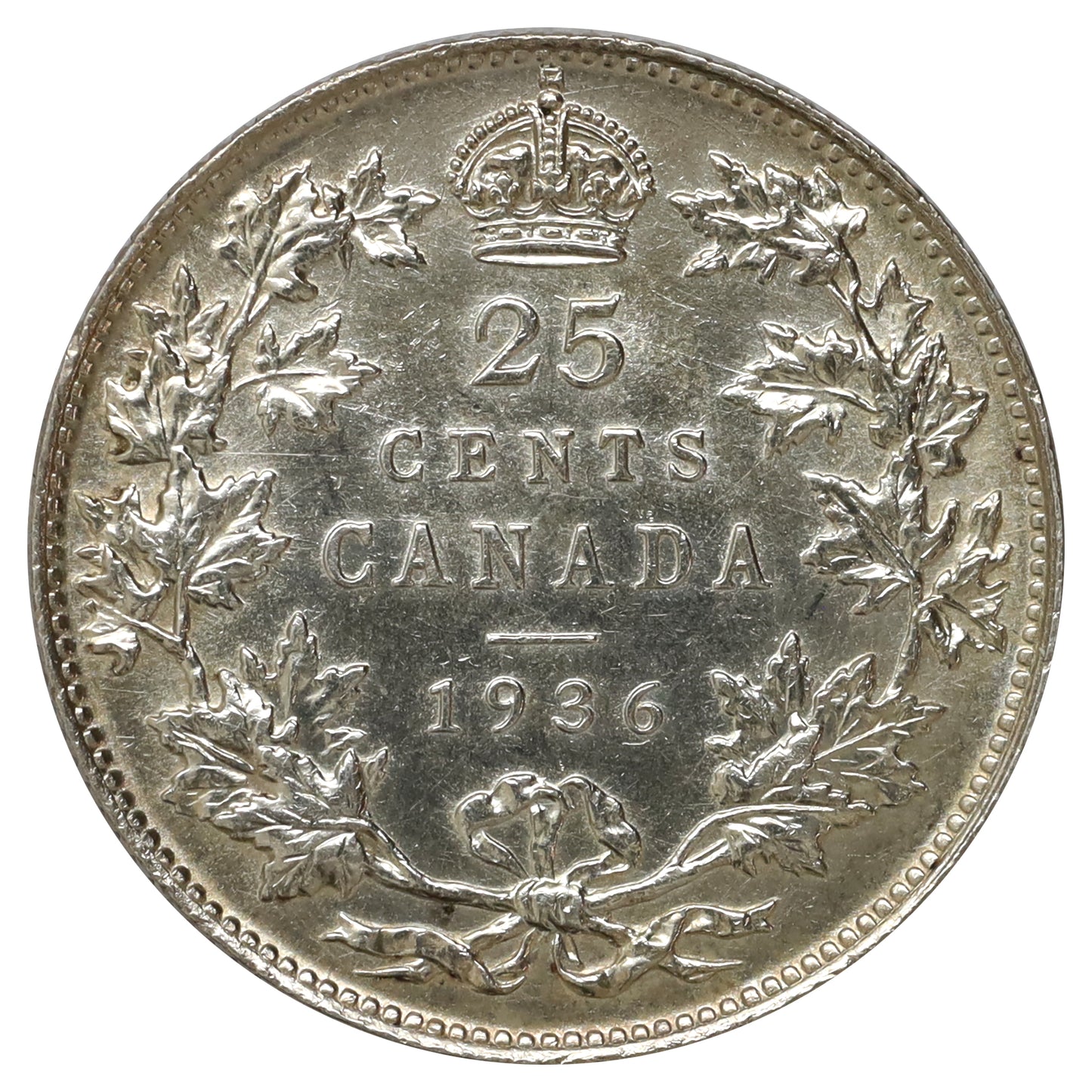 1936 Canada 25-cents Brilliant Uncirculated (MS63) Scratched, marks, or impaired
