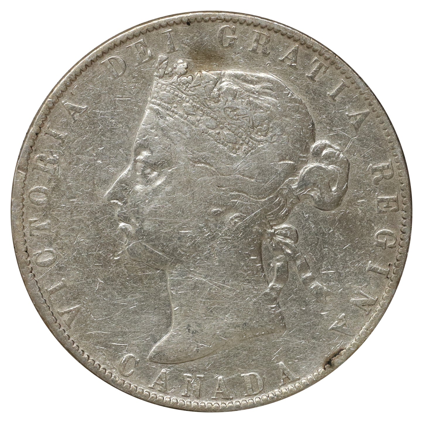 1892 Obv. 4 Canada 50-cents Fine (F12) Scratched, marks, or impaired