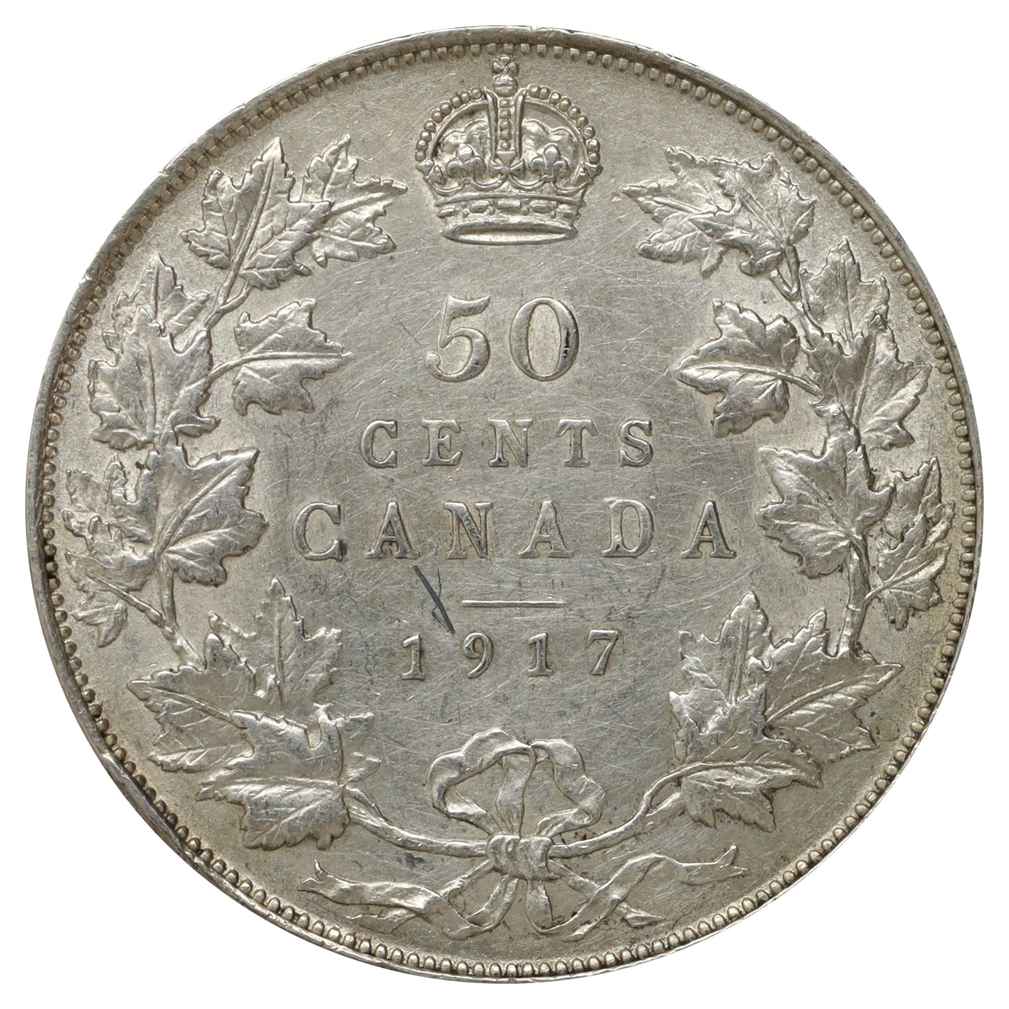 1917 Canada 50-cents Almost Uncirculated (AU50) Scratched, marks, or impaired