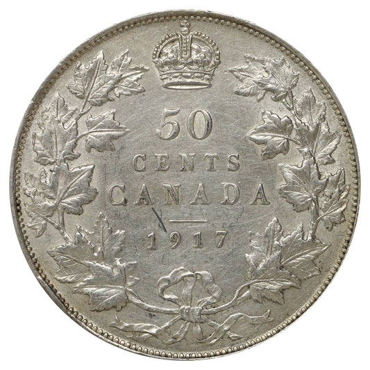 1917 Canada 50-cents Almost Uncirculated (AU50) Scratched, marks, or impaired