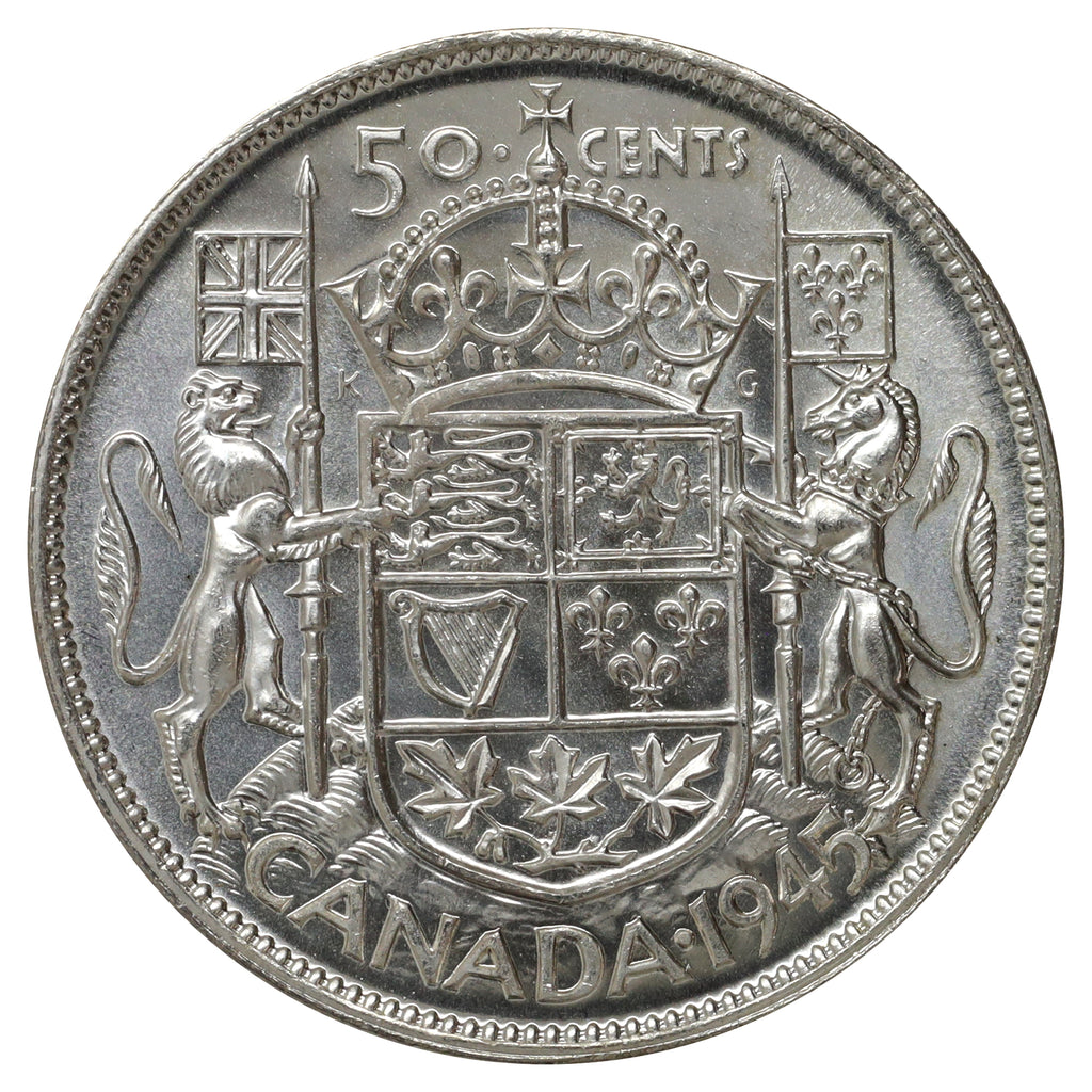 1945 Canada 50-cents Choice Brilliant Uncirculated (MS64) Scratched, marks, or impaired