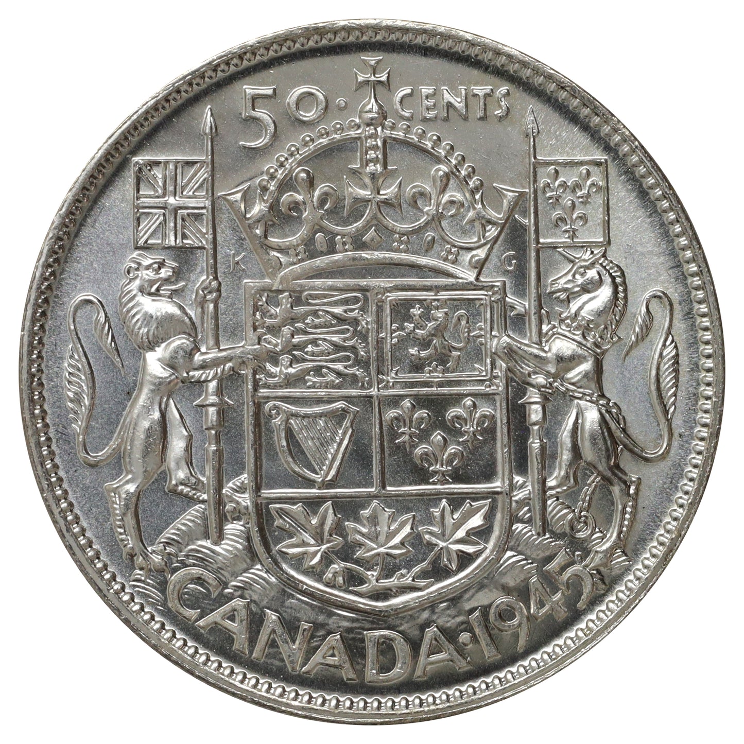 1945 Canada 50-cents Choice Brilliant Uncirculated (MS64) Scratched, marks, or impaired