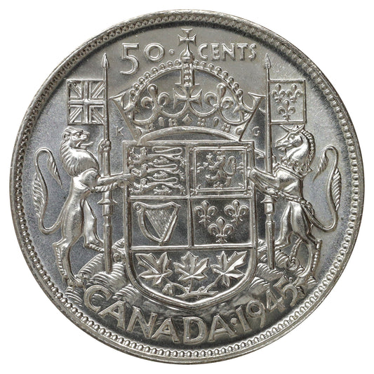1945 Canada 50-cents Choice Brilliant Uncirculated (MS64) Scratched, marks, or impaired