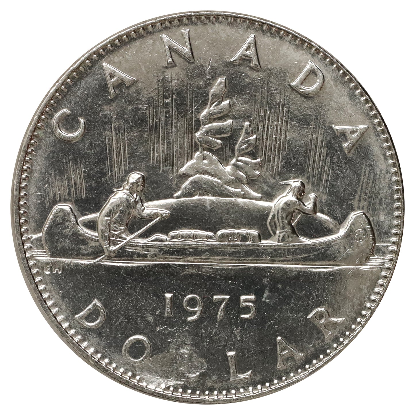 ERROR 1975 Struck Over Grease Attached Jewel Canada Nickel Dollar