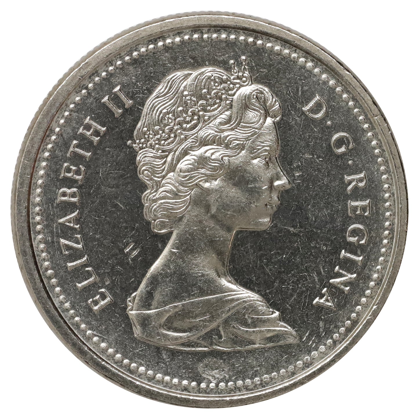 ERROR 1975 Struck Over Grease Attached Jewel Canada Nickel Dollar