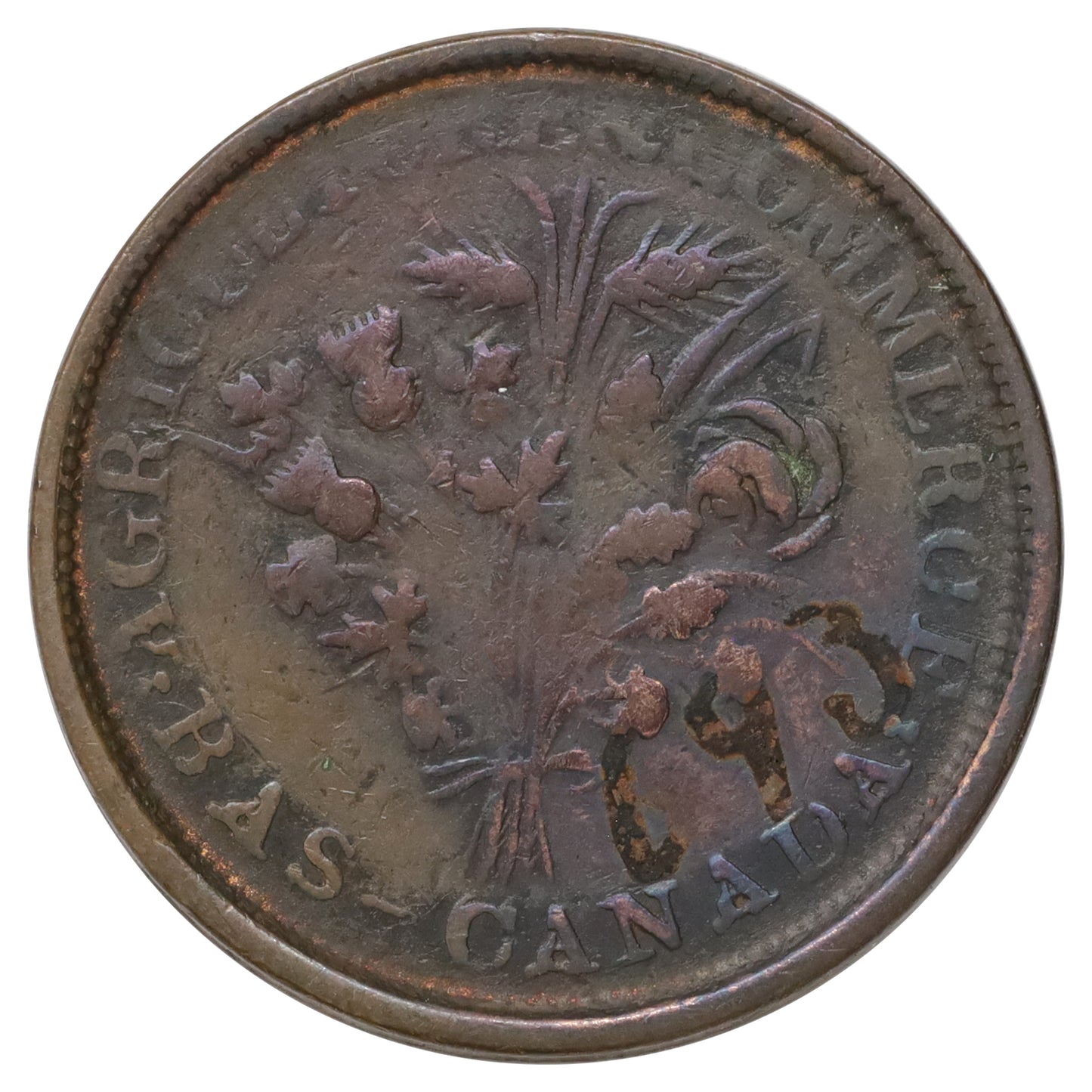 LC-31B1 No Date Lower Canada, Banque de Peuple, Un Sou Token F-VF (F15) Cleaned