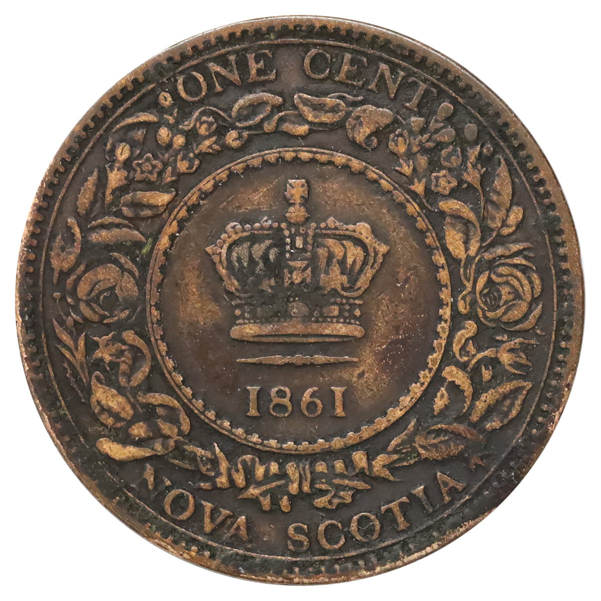 1861 Small Bud Nova Scotia 1-cent Fine (F12) Scratched, marks, or impaired
