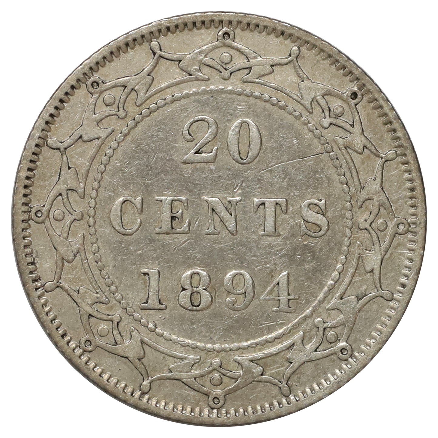 1894 Obv. 2 Newfoundland 20-cents VF-EF (VF30) Scratched, marks, or impaired
