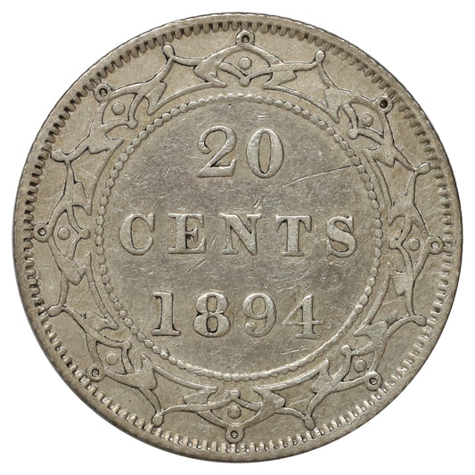 1894 Obv. 2 Newfoundland 20-cents VF-EF (VF30) Scratched, marks, or impaired