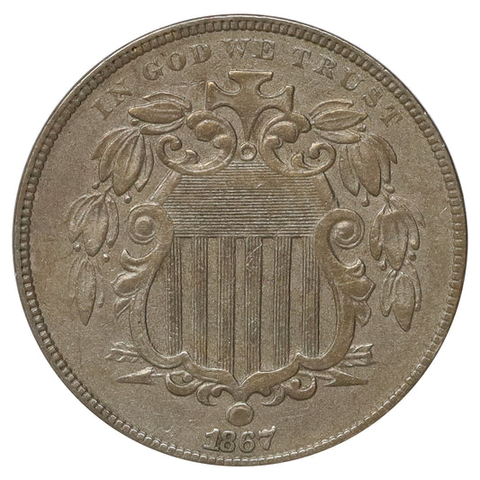 1867 No Rays USA Nickel EF-AU (EF45) Scratched, marks, or impaired