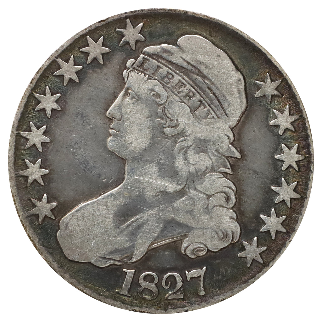 1827 USA Square Base 2 Half Dollar F-VF (F15) Scratched, marks, or impaired