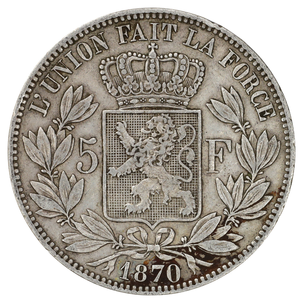 Belgium 1870 Leopold II 5 Francs
