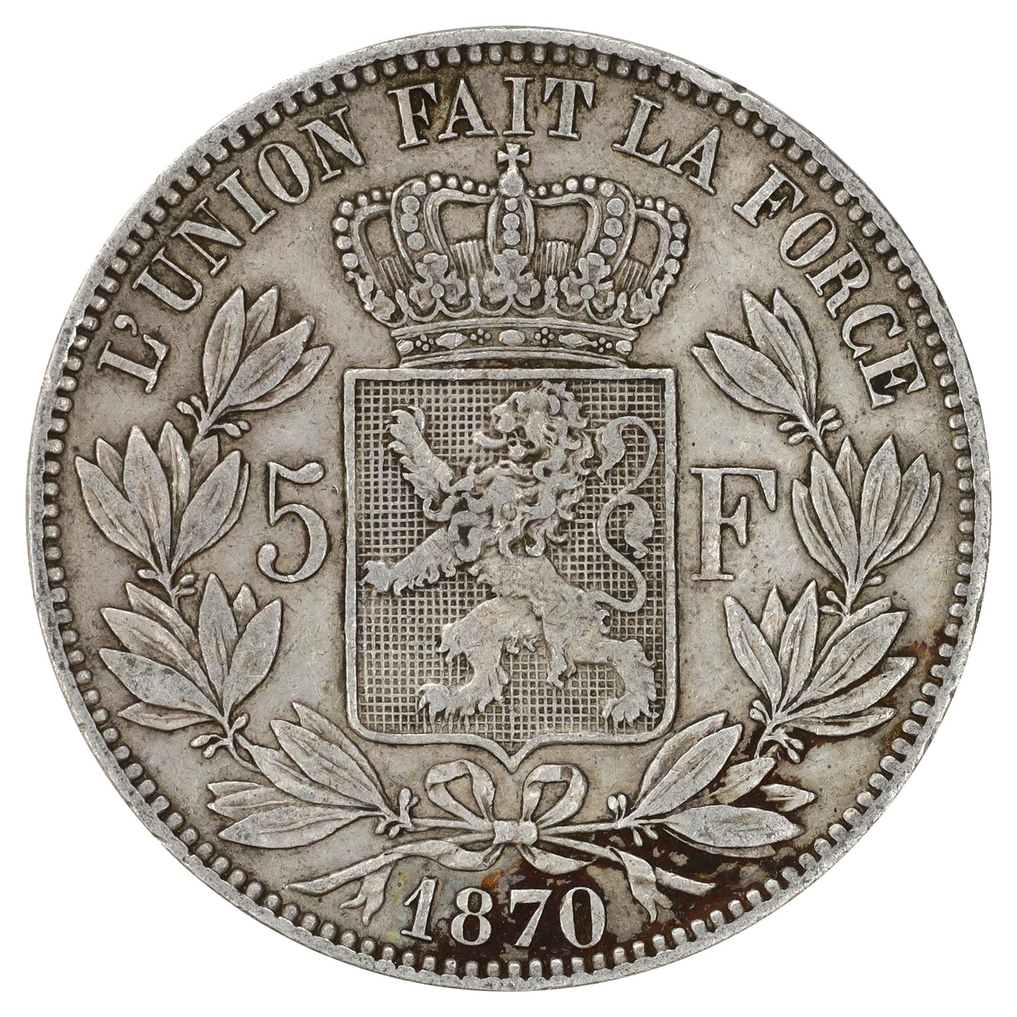 Belgium 1870 Leopold II 5 Francs
