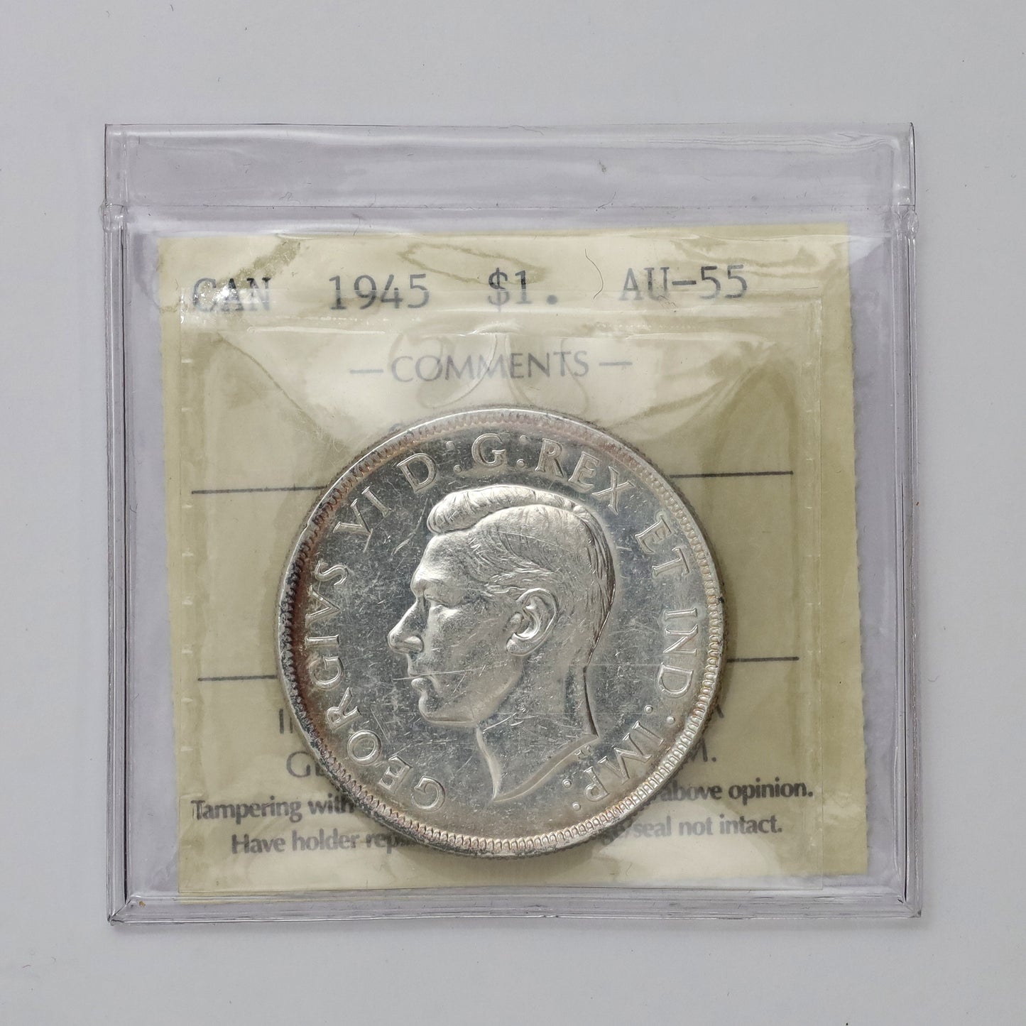 1945 Canada Dollar ICCS Certified AU55 (Scratched, marks, or impaired)