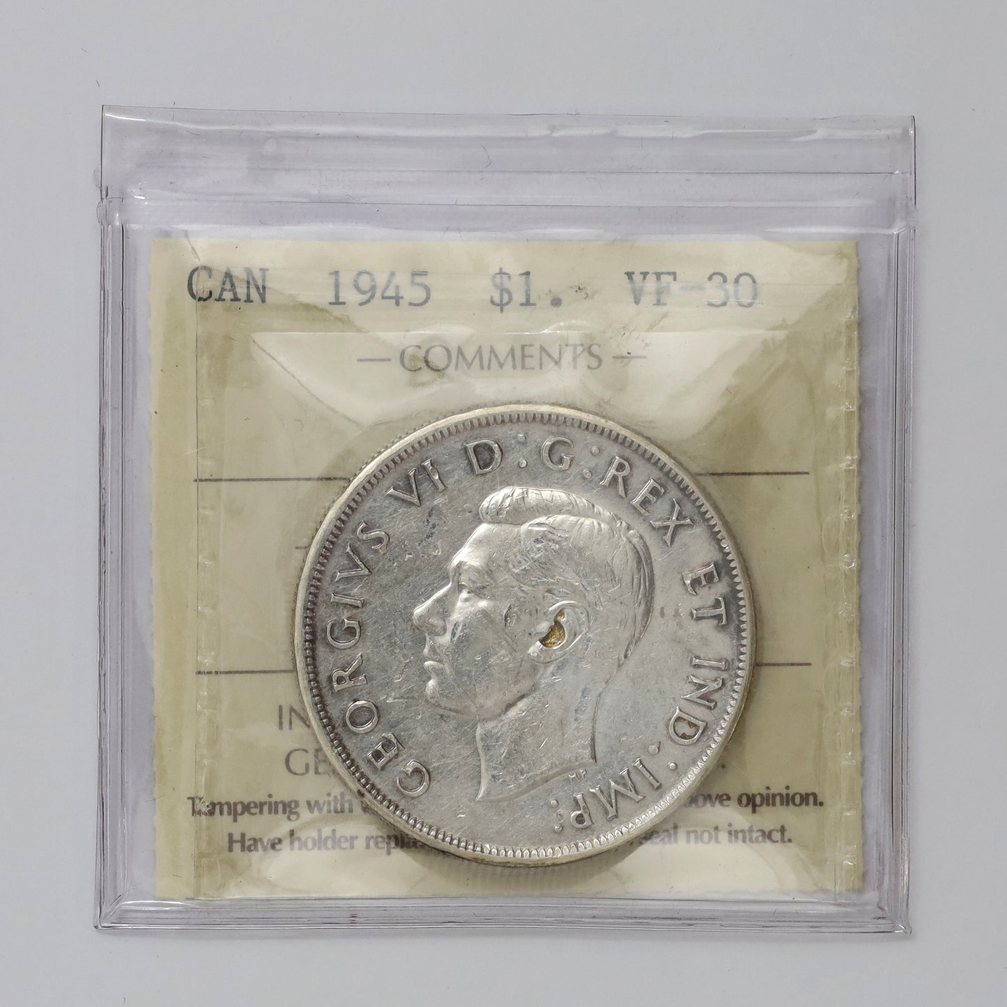 1945 Canada Dollar ICCS Certified VF30 (Scratched, cleaned, or impaired)