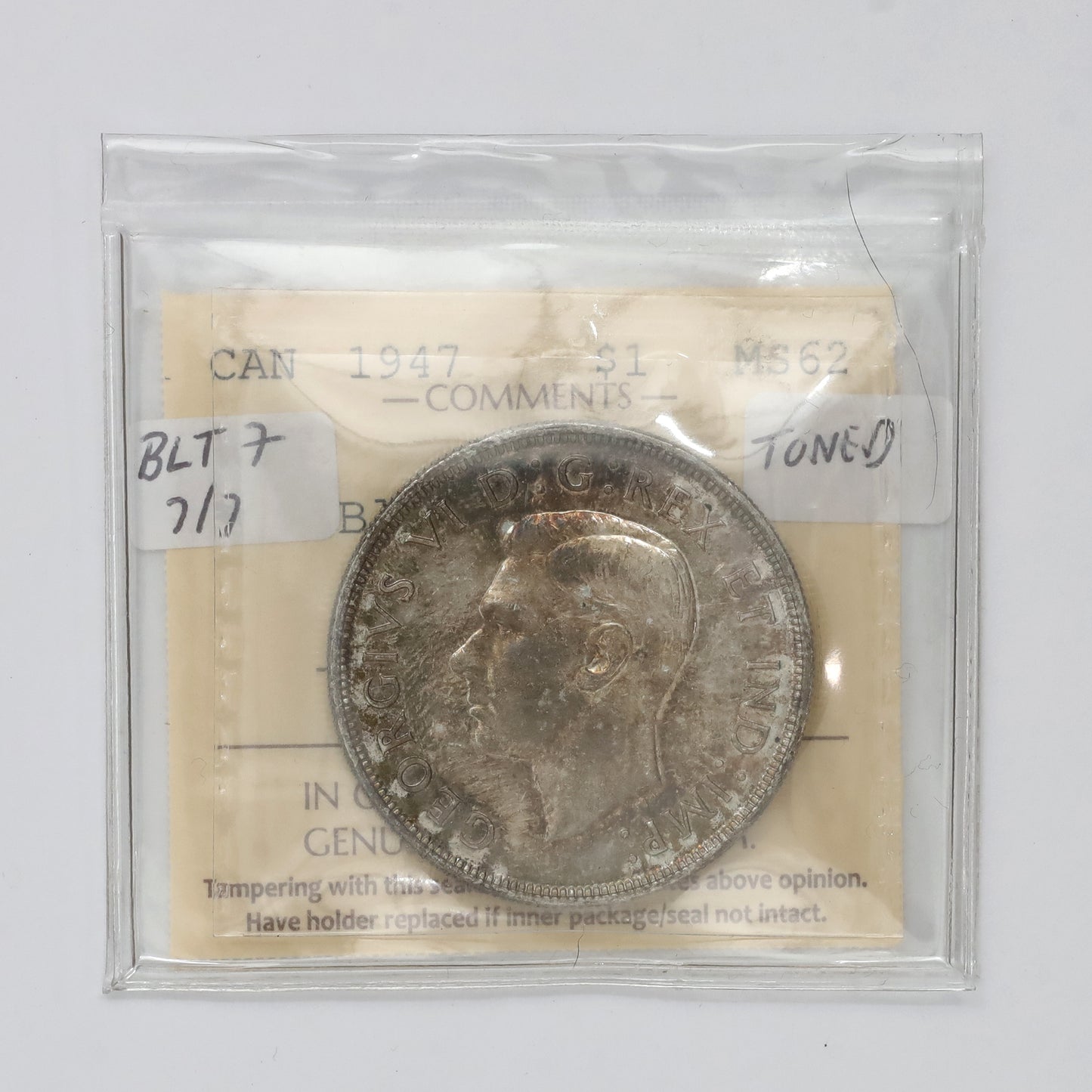 1947 Blunt 7 (7over7 Variety) Canada Dollar ICCS Certified MS62 (Toned)
