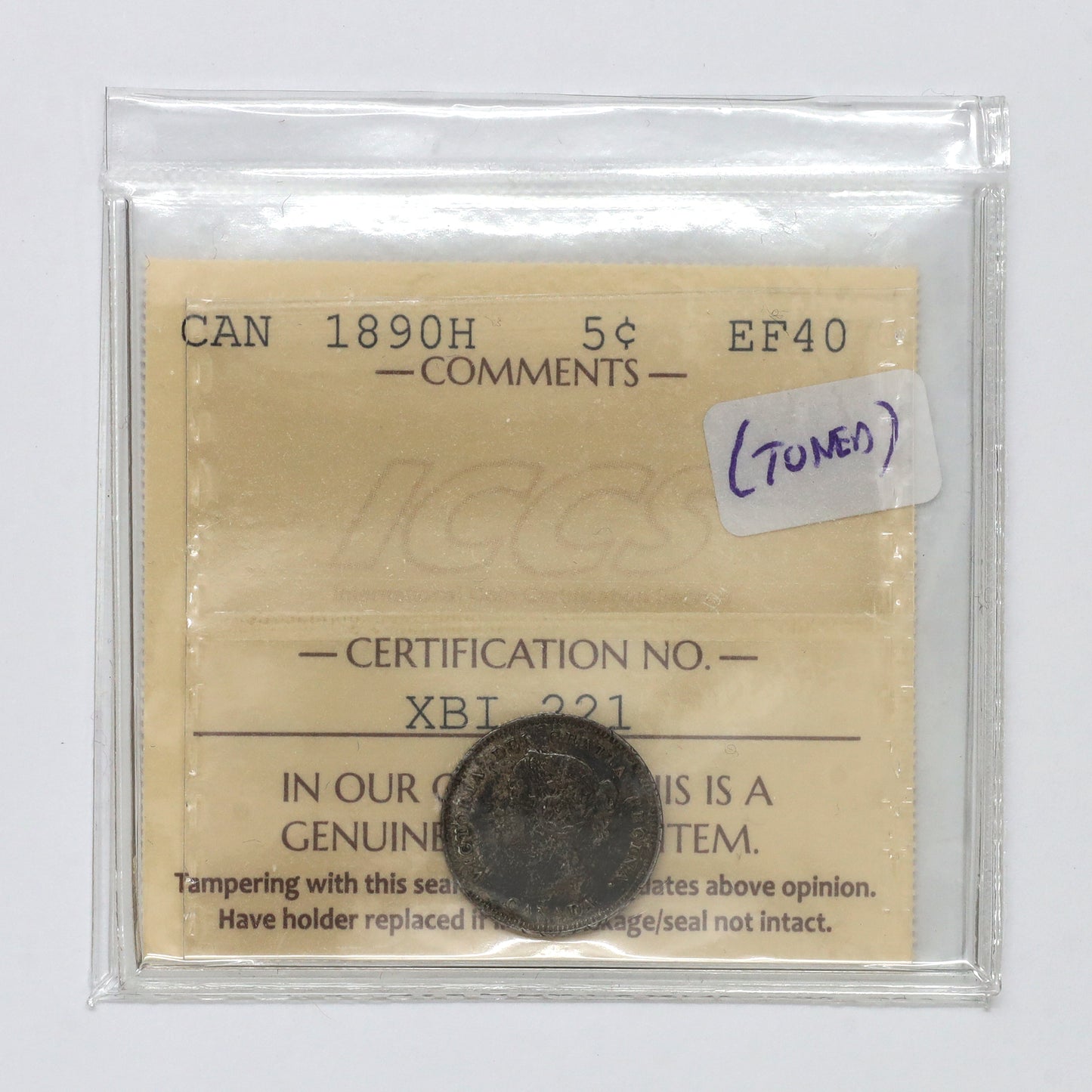 1890H Canada 5-cents ICCS Certified EF40 (Toned)