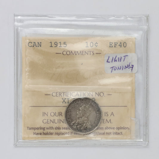 1915 Canada 10-cents ICCS Certified EF40 (Lightly Toned)