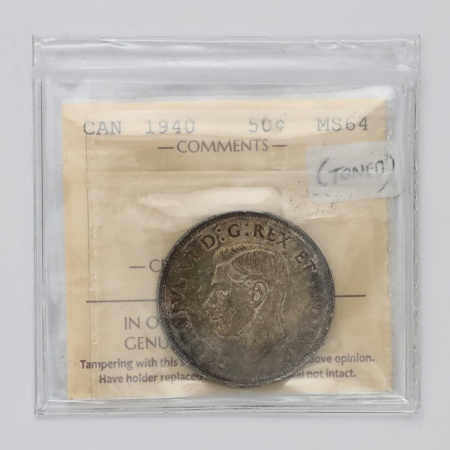 1940 Canada 50-cents ICCS Certified MS64 (Toned)