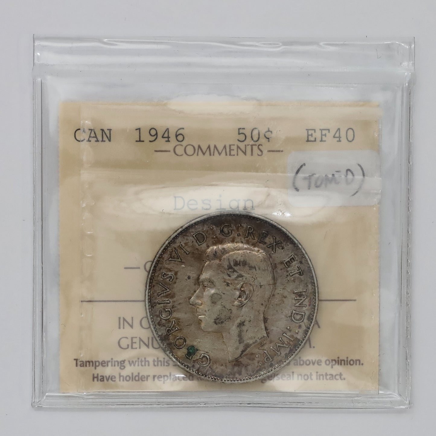 1946 Design Canada 50-cents ICCS Certified EF40 (Toned)