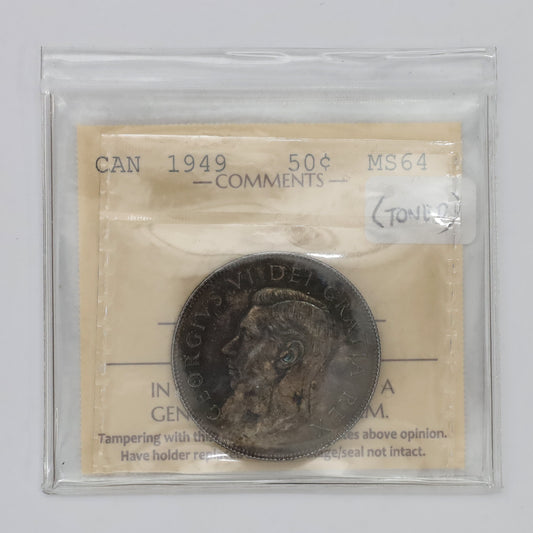 1949 Canada 50-cents ICCS Certified MS64 (Toned)