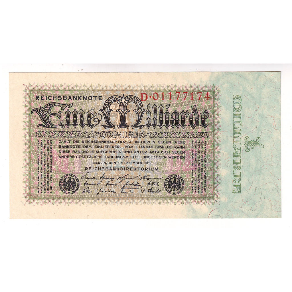 Germany 1923 Reichsbank 1 Billion Mark Note, Pick #114, UNC (MS60)