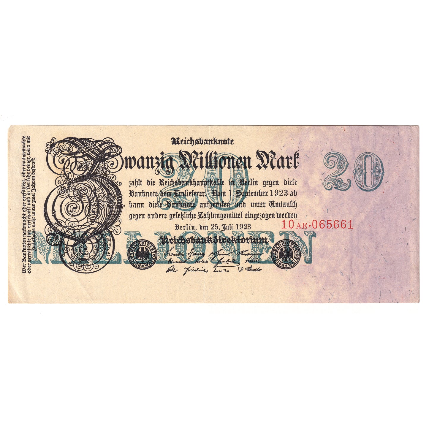 Germany 1923 20 Million Mark Note, Pick #97