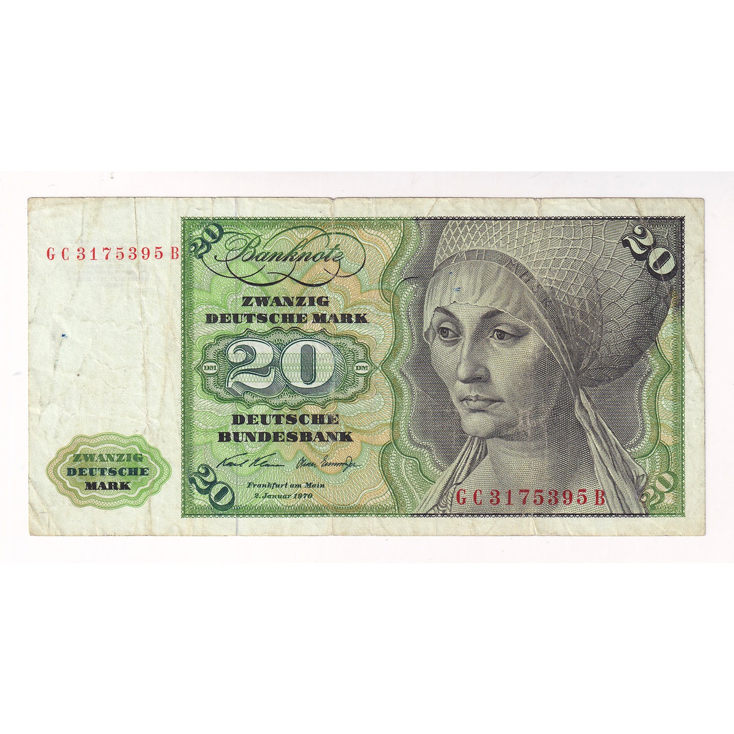 Germany 1970 20 Mark Note, Pick #32b, VF-EF (VF30)