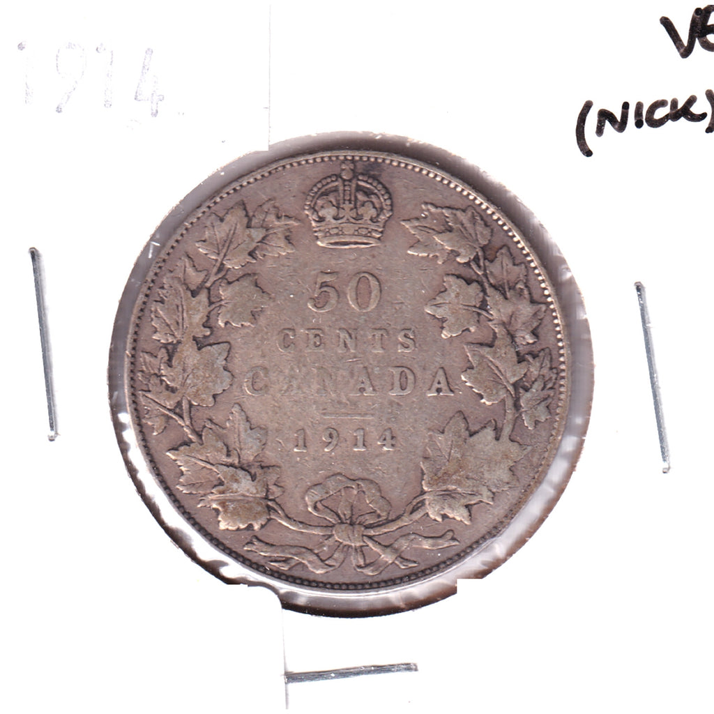 1914 Canada 50-cents Very Good (VG8) Scratched, cleaned, or impaired