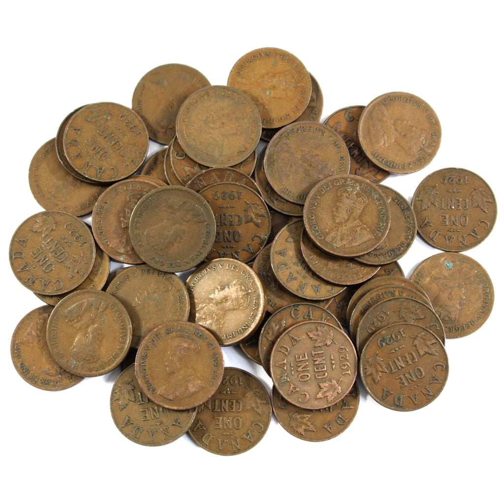 Lot of 50x 1929 Canada George V 1-cents, 50Pcs in Average Circulated Condition
