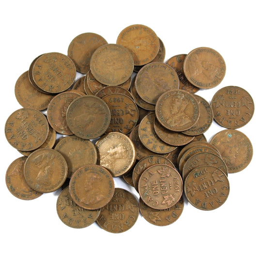 Lot of 50x 1929 Canada George V 1-cents, 50Pcs in Average Circulated Condition