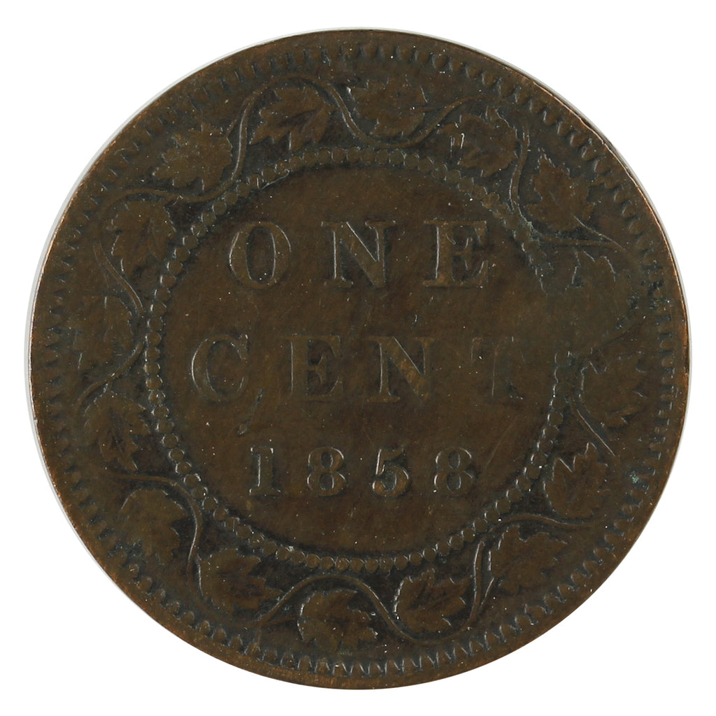1858 Canada 1-cent Fine (F-12) Scratched, Cleaned, or Impaired