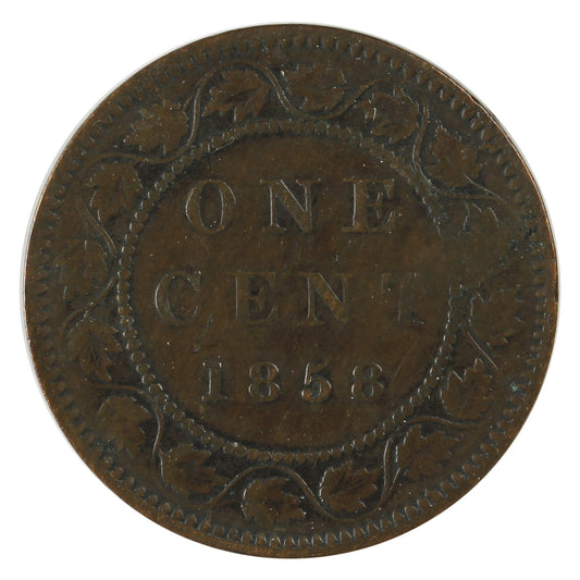 1858 Canada 1-cent Fine (F-12) Scratched, Cleaned, or Impaired