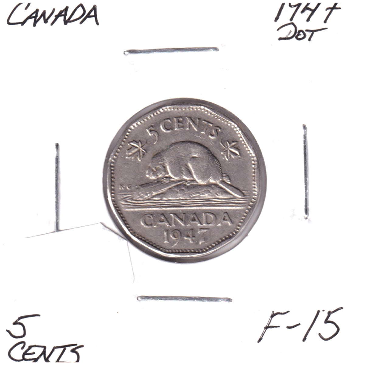 1947 Dot Canada 5-cents F-VF (F15)