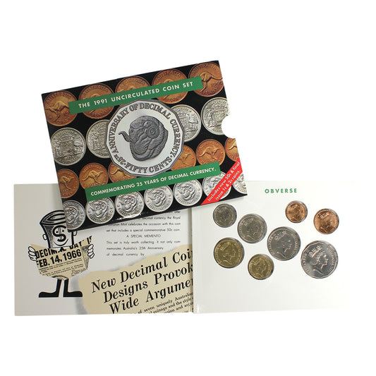 Australia 1991 8-coin Mint Set with Commem. 50-cents in Folder (Light wear on sleeve)