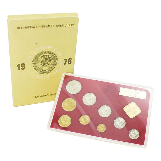 USSR / Soviet Russia 1976 Leningrad Mint Set of 9 Coins & medallion in Case (Issues)