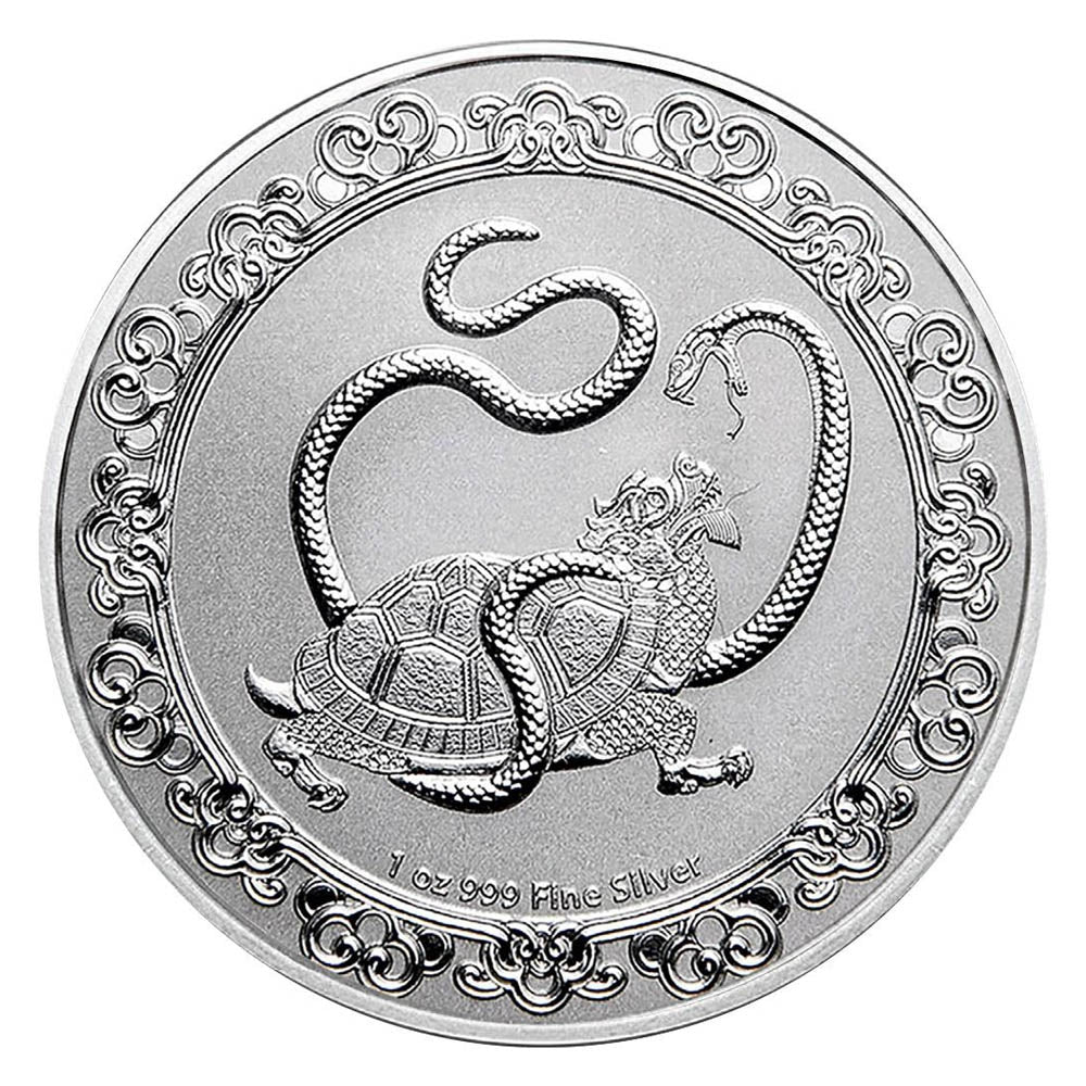 2021 Niue $2 Celestial Animals: The Black Turtle 1oz .999 Silver Coin (No Tax)  Hairline Scratches