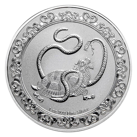 2021 Niue $2 Celestial Animals: The Black Turtle 1oz Silver (No Tax) Capsule Scr
