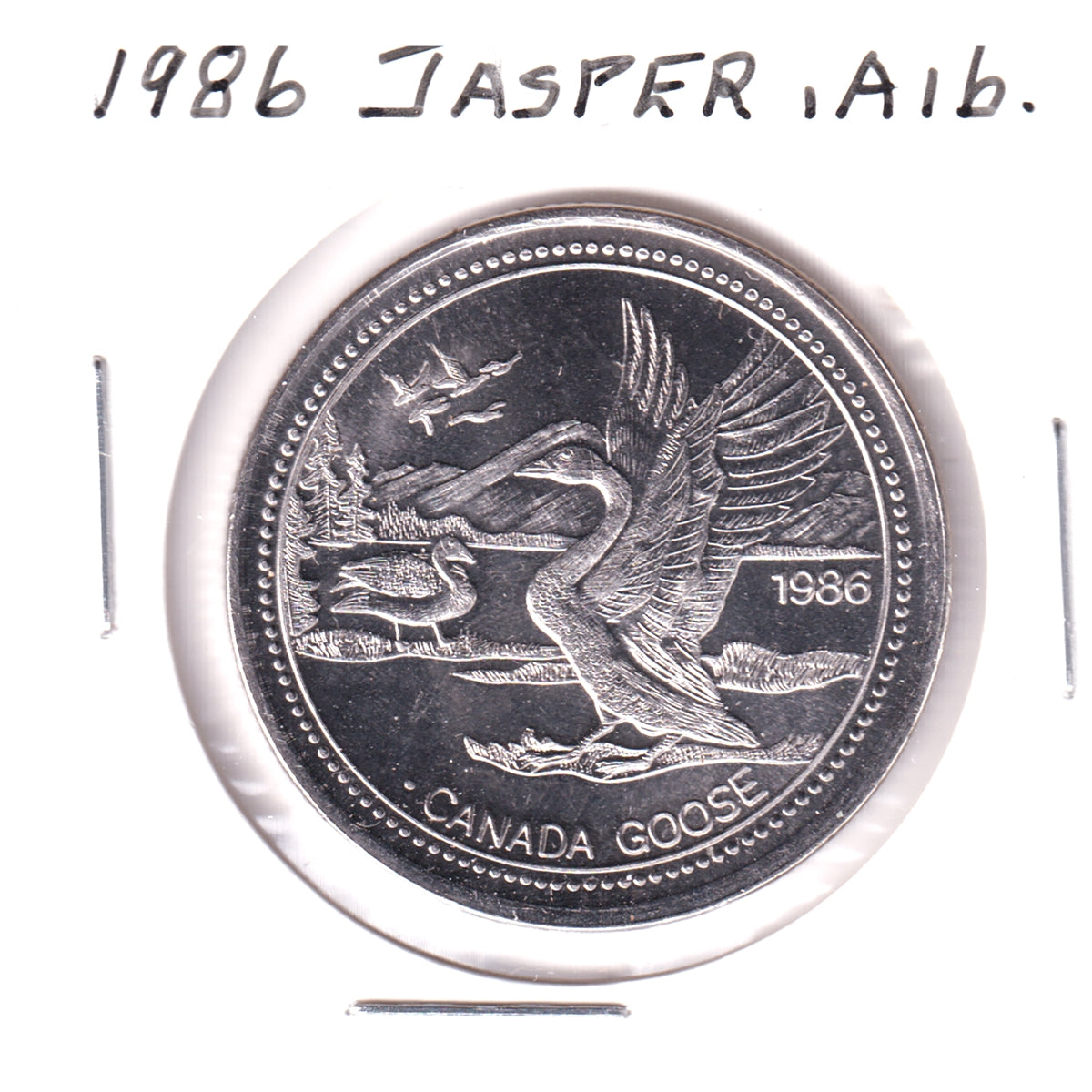 1986 Jasper, AB, Souvenir Dollar: Canada Goose – Colonial Acres Coins