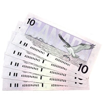 Lot of 5x Sequential 1989 Canada $10 Notes, Thiessen-Crow, 5Pcs