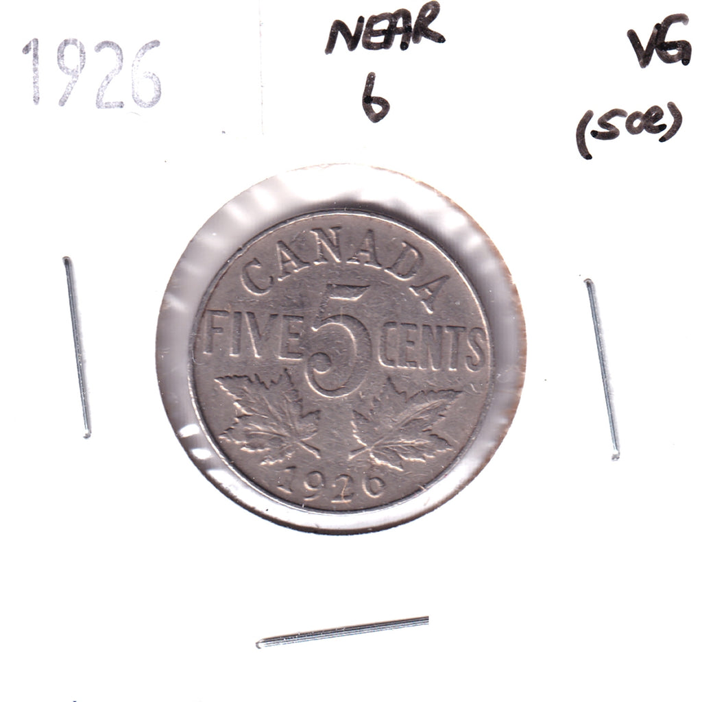 1926 Near 6 Canada 5-cents Very Good (VG8) Scratched, marks, or impaired