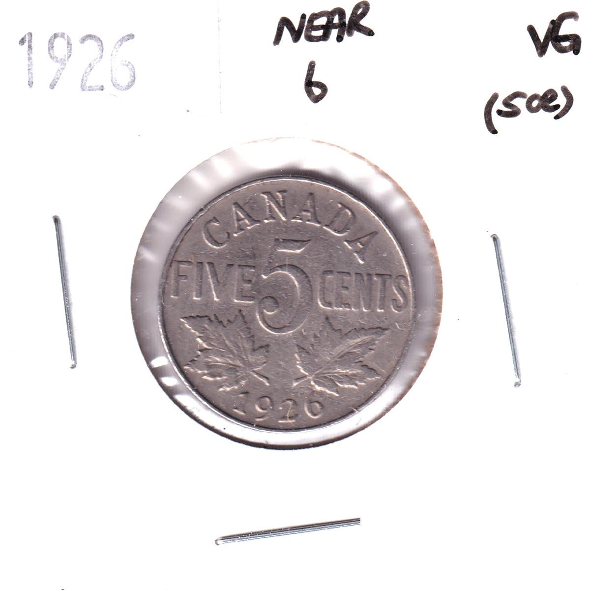 1926 Near 6 Canada 5-cents Very Good (VG8) Scratched, marks, or impaired
