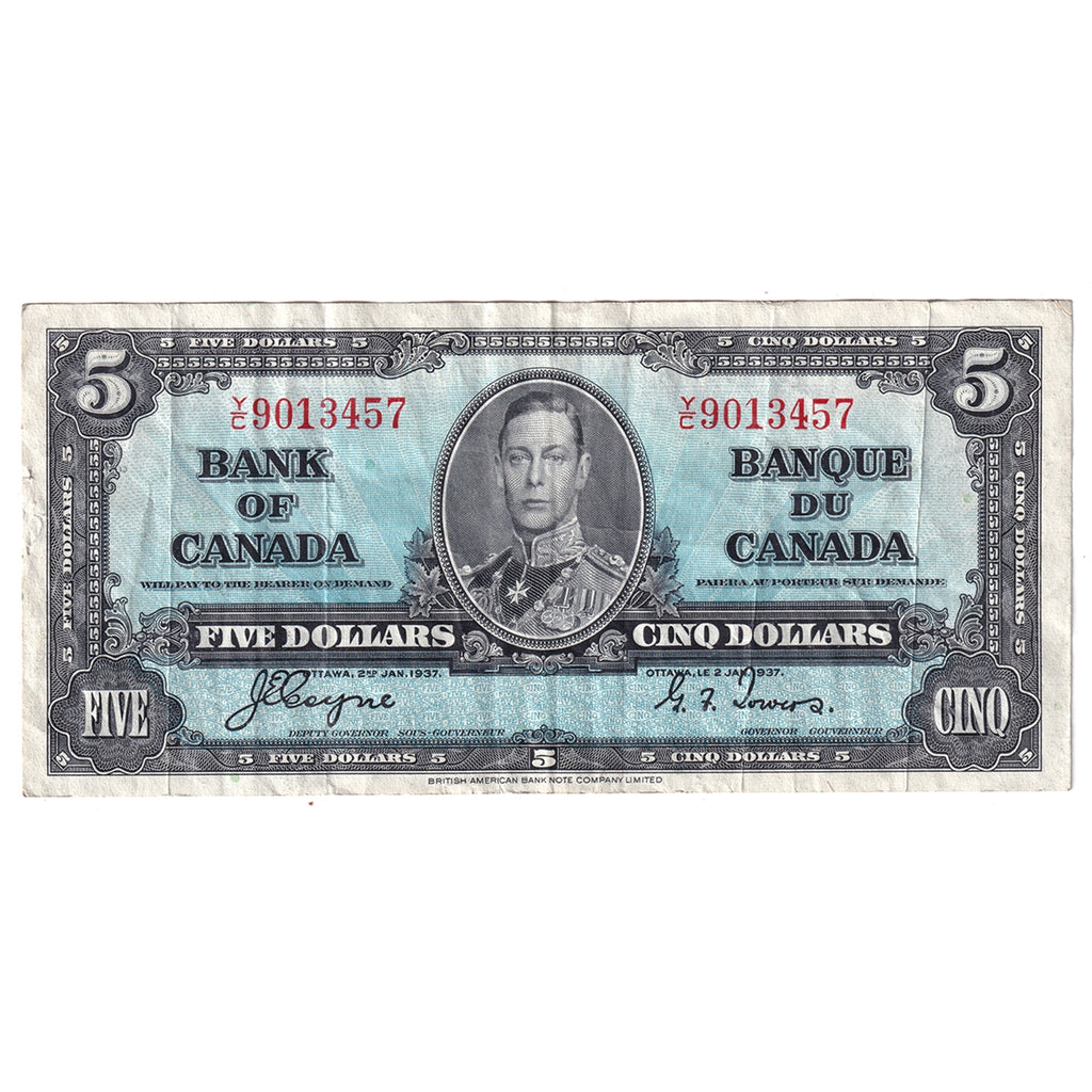 BC-23c 1937 Canada $5 Coyne-Towers, VF (Stains, tears or  impaired)