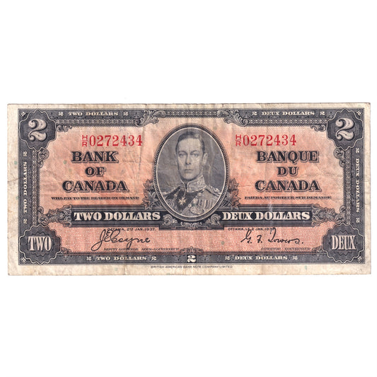 BC-22c 1937 Canada $2 Note, Coyne-Towers, B/R, VF (Dam'g)