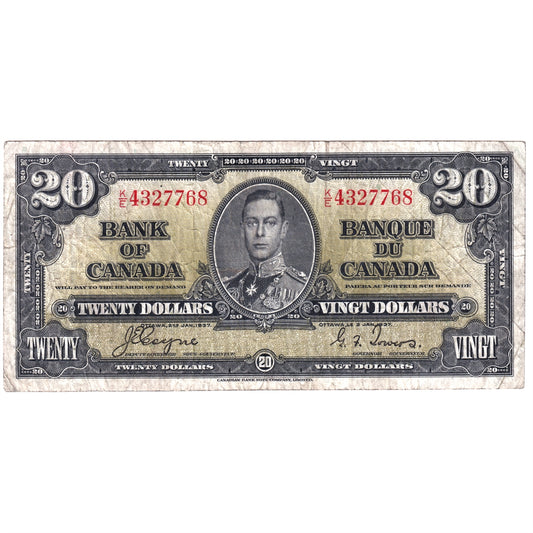 BC-25c 1937 Canada $20 Coyne-Towers, F-VF (F15) damaged