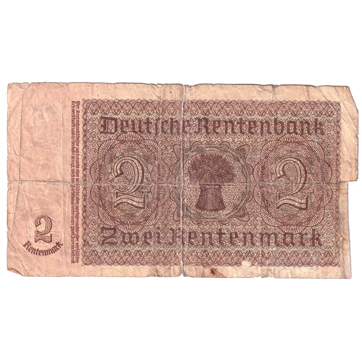 Germany 1937 2 Rentenmark Note, Pick #174b, Circ