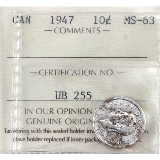 1947 Canada 10-cents ICCS Certified MS-63
